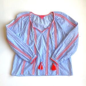 Lilly Pulitzer® Mardi Long Sleeve Chambray Preppy Top Tunic MSRP $148